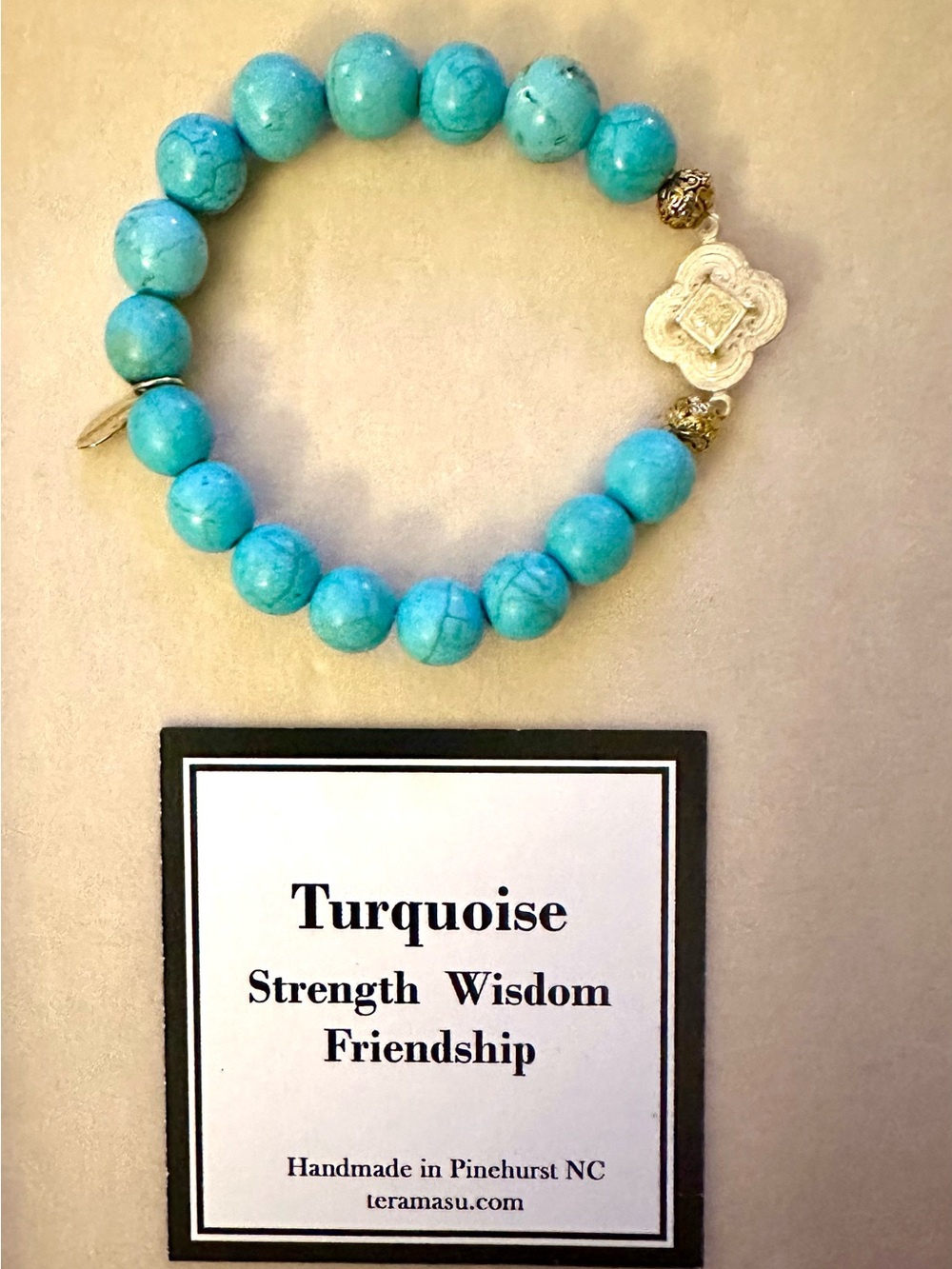 Teramasu HandCrafted Turquoise Beaded Bracelet with Gold Accent